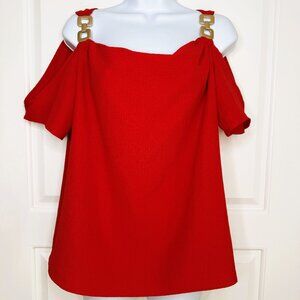 SHEIN Red Cold-Shoulder Textured top with chain like detail - Size Medium